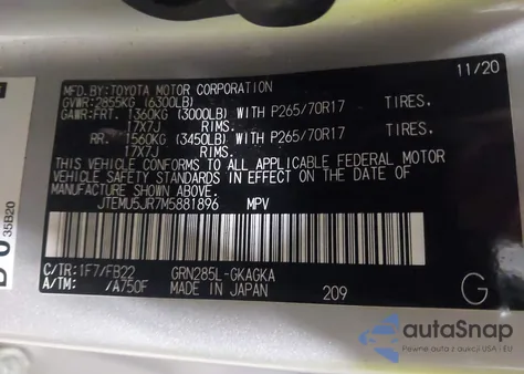 2021 Toyota 4Runner Sr5 z USA, uszkodzony, nr VIN JTEMU5JR7M5881896